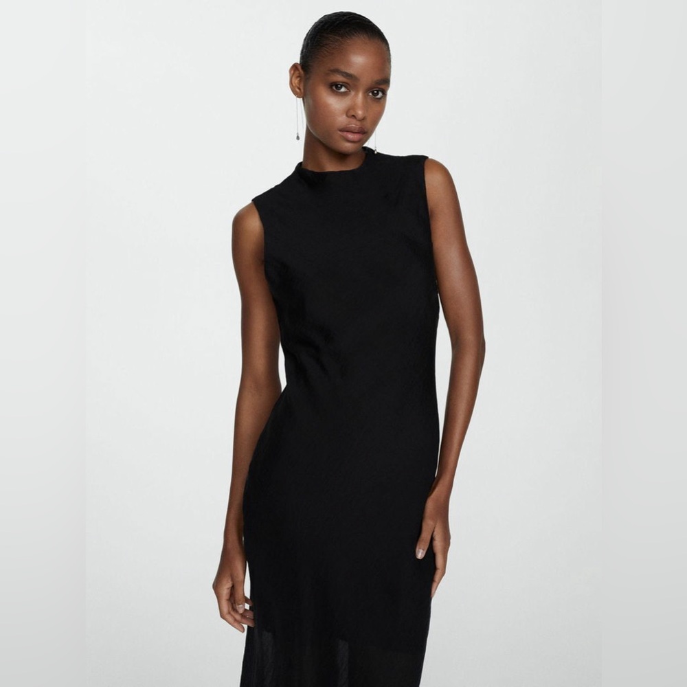 Sz S mango Vestigo black Gracy Textured Dress In a svelte, textured fabric, - Picture 4 of 15